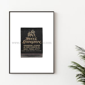 HOTEL LEXINGTON, New York City - Unframed NYC Matchbook Print - Vintage Hotel Photography Print