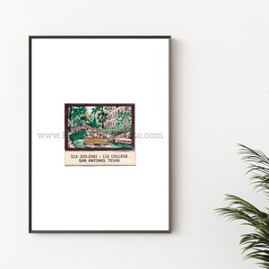 Vintage SAN ANTONIO Matchbook Print - Unframed Wall Art Print - San Antonio, Texas RIVERWALK Art Print