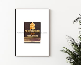 Princess Kaiulani Hotel Photography Print - Vintage Matchbook Print - Unframed Wall Art - Vintage Tiki Bar, Waikiki, Honolulu, Oahu, Hawaii