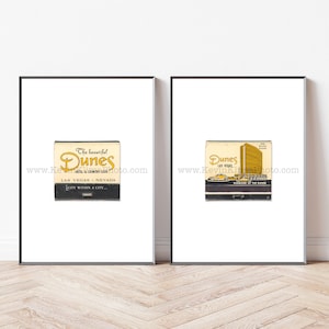 Las Vegas Vintage Casino Art, Set van 2 Matchbook Prints, The Dunes Casino Hotel - Moderne minimalistische Wall Art Print