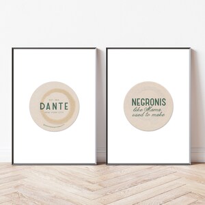 Dante NYC - Set of 2 - Unframed Kitchen, Bar Coaster Wall Art - Negronis - Vintage Decor, Greenwich Village, Manhattan, Modern Photography