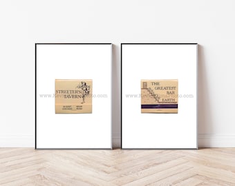 Vintage Chicago Art, Set of 2 Vintage Unframed Matchbook Prints - Streeters Tavern, Gold Coast, Chicago - Modern Minimalist Print