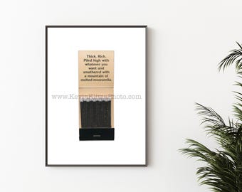 MOUNTAIN of MELTED MOZZARELLA, Pizzeria - Unframed Photography Print, Vintage Matchbook Wall Art - Kitchen Wall Art Decor