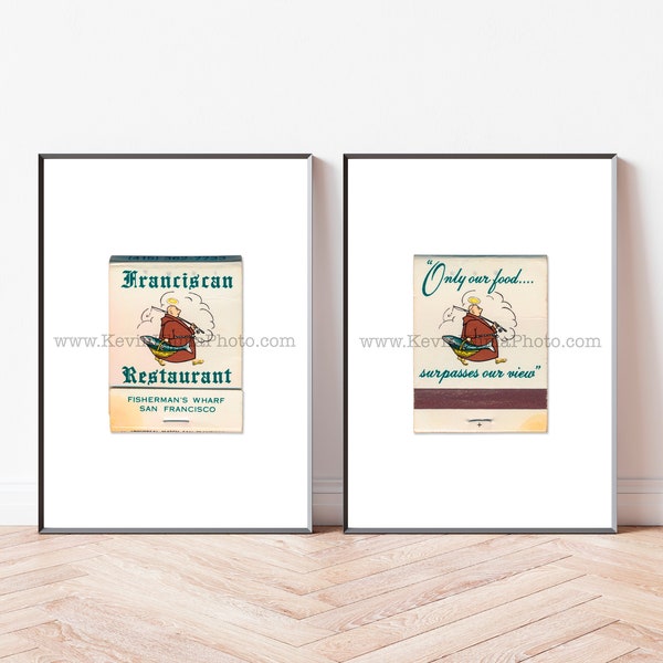 Vintage San Francisco Art - Set of 2 Matchbook Prints - Unframed Wall Art Prints - FRANCISCAN RESTAURANT, Fishermen's Wharf