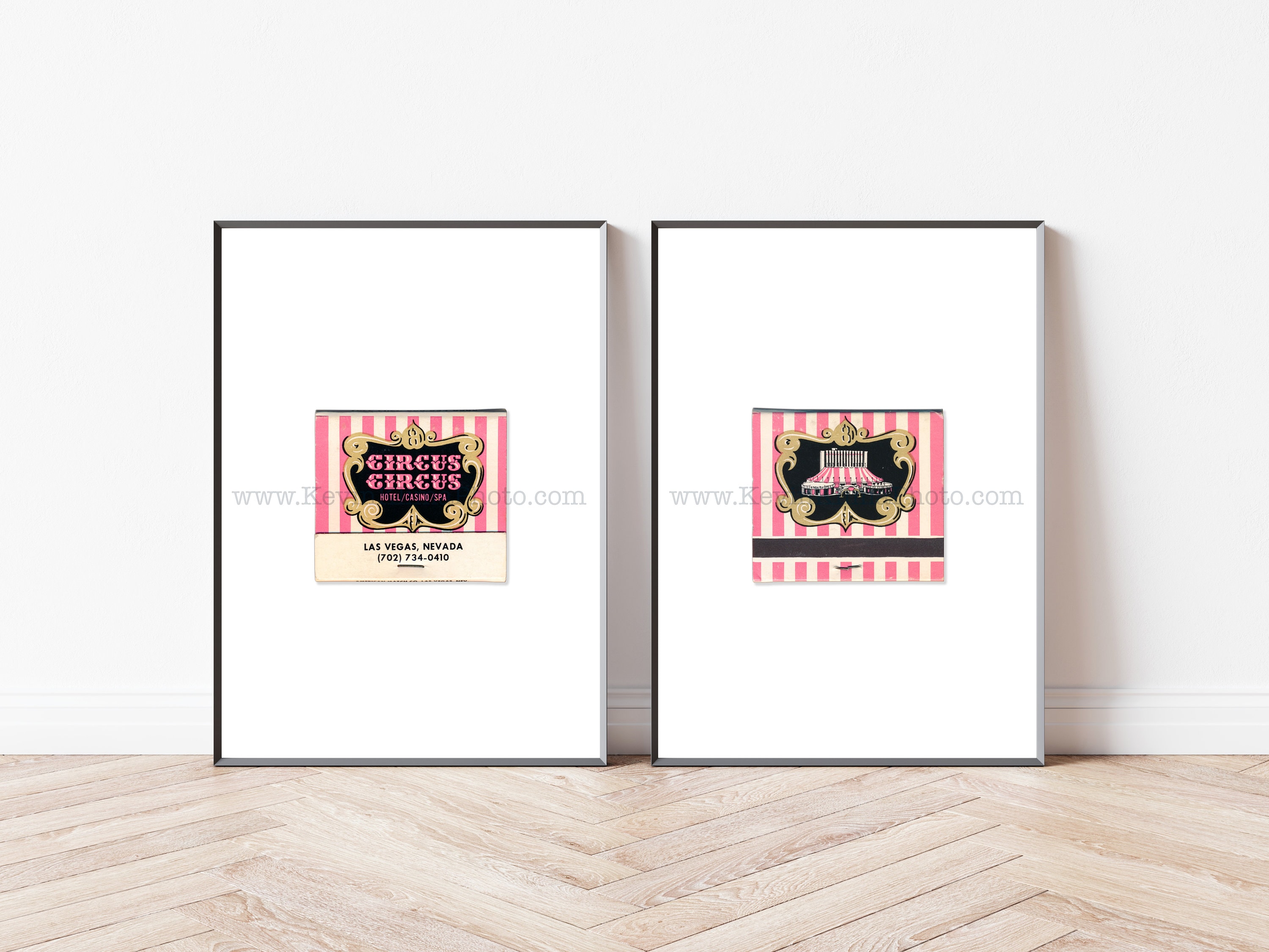 Vintage Las Vegas Art - Set of 2 - Old Casino Prints - Unframed Wall Art Print - Circus Circus Casino and Resort, Pink Circus Tent