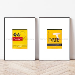 Vintage Chicago Art - Set of 2 Matchbook Prints - Unframed Wall Art Print - Kitchen Bar Decor - Ann Sather Swedish Restaurant, Diner