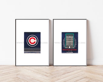 CHICAGO ATHLETIC ASSOCIATION Vintage Chicago Art - Set of 2 - Matchbook Prints - Unframed Wall Art Prints - Downtown Chicago Hotel
