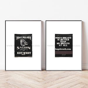 Vintage KEY WEST Bar Art, Set of 2 Vintage Matchbook Prints - Unframed Art Print - Hog&#39;s Breath Saloon, Key West, Florida Keys
