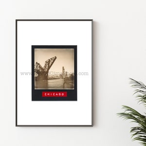 CHICAGO RIVER SKYLINE Fotografie - Ungerahmte Wandkunst - Polaroid Instant Film Print - Chicago Raeded Bridge Fotografie Druck