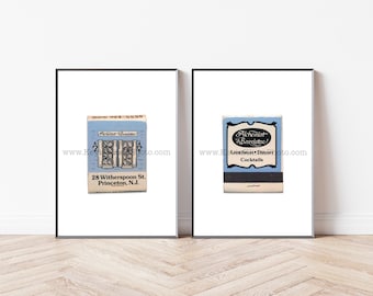 Vintage New Jersey Art, Set of 2 Vintage Matchbook Prints - Unframed Art Print - ALCHEMIST & BARRISTER, Princeton, NJ