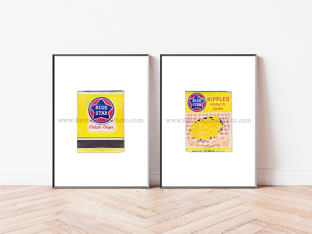 Vintage Potato Chip Art, Set of 2 Vintage Matchbook Prints Modern