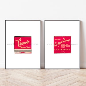 THE CORONADO HOTEL, Miami Beach, Florida - Set of 2 Unframed Matchbook Photography Prints - Vintage Miami Beach Hotel Art