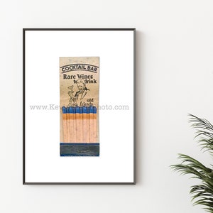 Vintage Bar Photography Print - Cocktail Bar, Rare Wines to Drink - Vintage Matchbook Print - Wall Art Print - Kitchen Decor - Cool Wall Art