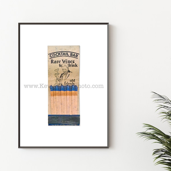 Vintage Bar Photography Print - Cocktail Bar, Rare Wines to Drink - Vintage Matchbook Print - Wall Art Print - Kitchen Decor - Cool Wall Art