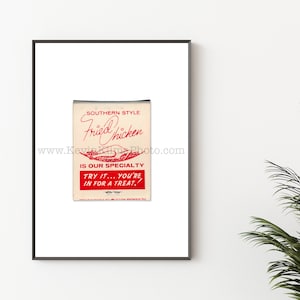 Fried Chicken - Kitchen Photography Print - Southern Food Restaurant - Vintage Matchbook Print - Wall Art Print - Kitchen Decor