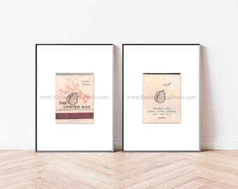 The OYSTER BAR, NYC Vintage Art, Set of 2 Unframed Vintage Matchbook Prints - Modern Minimalist Wall Art