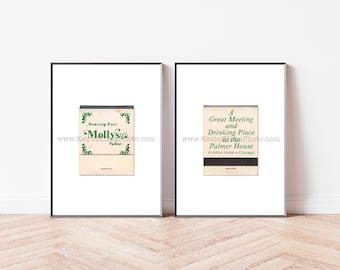 MOLLY'S PARLOUR, Palmer House Hotel, Unframed Vintage Chicago Art, Set of 2 Vintage Matchbook Prints - Modern Minimalist Wall Art Print