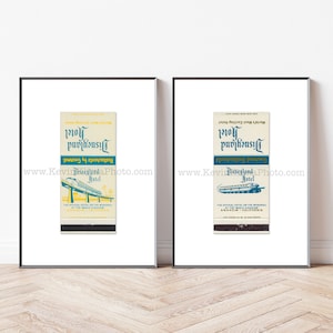 Vintage Disneyland Hotel Art - Set of 2 - Old Matchbook Prints - Wall Art Print - Disney Decor - Anaheim, California - Disney Monorail