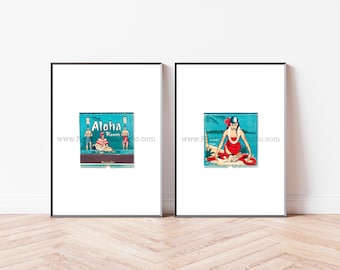 Aloha Room - Set of 2 Tiki Bar Prints - Vintage Kitchen Decor Print - Vintage Matchbook Print - Unframed Wall Art Print - Tropical Art Print