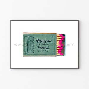 Tropical Drinks, Polynesian Cuisine - Tiki Bar Print - Vintage Matchbook Print - Wall Art Print