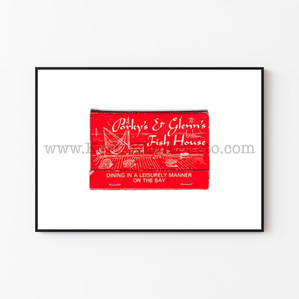 PORKY'S & GLENN'S Fish House, New York - Vintage Matchbook Art Print - Unframed Wall Art Print - Bay Shore, NY Restaurant