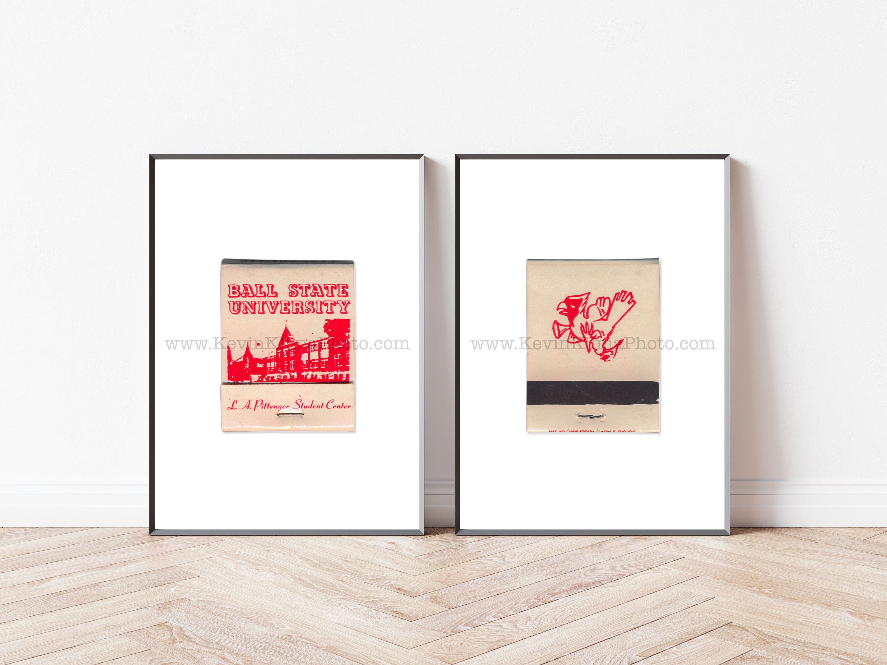 BALL STATE UNIVERSITY Art Prints, Set of 2 Photography Prints - Vintage Matchbook Print - Unframed College Wall Art Prints