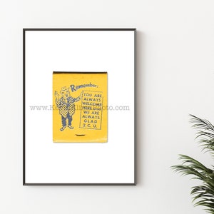 You are ALWAYS WELCOME HERE, Bar & Cocktail Lounge Print - Vintage Matchbook Print - Unframed Wall Art Print - Yellow Decor