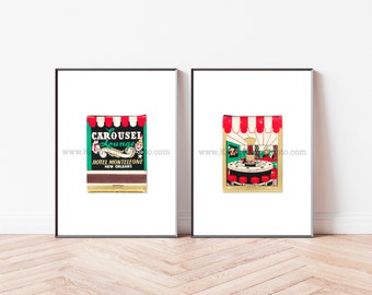 CAROUSEL LOUNGE, Hotel MONTELEONE New Orleans Art, Set of 2 Photography Prints - Vintage Matchbook Print - Unframed Wall Art Prints