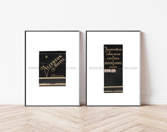 ALLERTON HOTEL CHICAGO, Vintage Chicago Art - Set of 2 Matchbook Prints - Unframed Wall Art Prints - Downtown Chicago Hotel