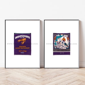 UNION OYSTER HOUSE, Vintage Boston Art, Set of 2 Vintage Unframed Matchbook Prints - Midcentury Modern Minimalist Print