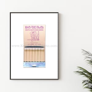 TIKI Art, Tiki Bar, Unframed Photography Print - Vintage Matchbook Print - Hawaiian Wall Art - Kon-Tiki Ports - Exotic South Seas Dining