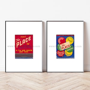 THE PLACE, Greenwich Village, NYC Vintage Art, Set of 2 Vintage Matchbook Prints - Modern Minimalist Wall Art - New York City Art
