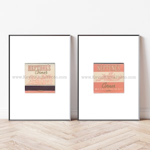 NEPTUNE&#39;S CORNER NYC Vintage Art, Set of 2 Vintage Matchbook Prints - Modern Minimalist Wall Art - Vintage but Modern New York City Art