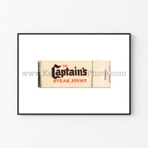 Vintage Matchbook Print - Unframed Wall Art Print - CAPTAINS STEAK JOYNT - Pirate Ship Captain - Vintage Restaurant Art