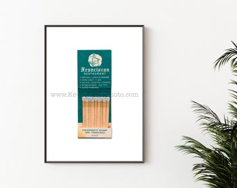 Vintage San Francisco Matchbook Art Print - Vintage Bar Print - Impresión de arte de pared sin marco - RESTAURANTE FRANCISCANO, Fisherman's Wharf