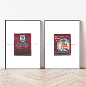 GALVESTON, TEXAS - Jack Tar Court Hotel Vintage Art - Set of 2 - Matchbook Prints - Unframed Wall Art Prints - Vintage Texas Hotel