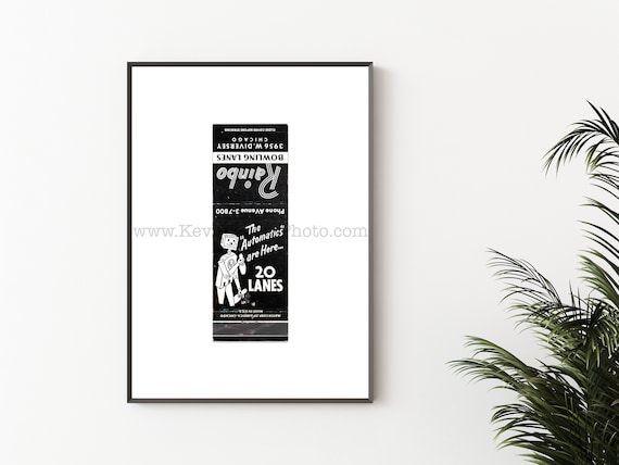 RAINBO BOWLING LANES, Chicago - Unframed Photography Print, Vintage Matchbook Wall Art Print - Old Chicago Bowling Alley Artwork