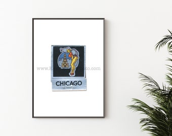 Chicago Photography Print - Vintage Matchbox Print, Unframed Wall Art - Downtown Chicago, Watertower