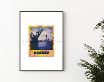 CHICAGO RIVER SKYLINE Fotografie - Ungerahmte Wandkunst - Polaroid Instant Film Print - Chicago Fotografie Druck