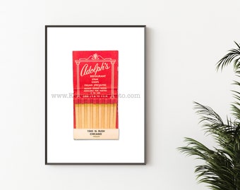 Chicago Photography Print - Unframed Vintage Matchbook Print - ADOLPH'S RESTAURANT, Gold Coast, Chicago