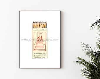 TOP of the MARKET - Vintage San Diego Matchbook Art Print - Vintage Restaurant, Bar Print - Unframed Wall Art Print - San Mateo Seafood
