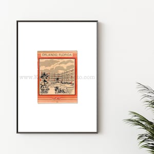 ORLANDO, FLORIDA Vintage Matchbook Print - Unframed Wall Art Print - Vintage Wall Art - Orlando Resort Hotel, Orange Art Print