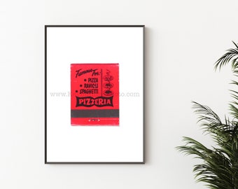 PIZZERIA - Unframed Photography Print, Vintage Matchbook Wall Art - Kitchen, Pizza Restaurant Artwork