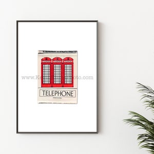 RED TELEPHONE BOOTH - Vintage Matchbook Print - Unframed Wall Art Print - English, British Phone Booth