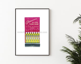 GLAMOROUS ALL-GIRL Floor Show - Unframed Photography Print, Vintage Matchbook Print - Ready to Frame Print - Pink & Yellow Wall Art