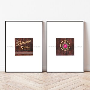 Delmonico, Riviera Casino Hotel, Las Vegas - Set of 2 Unframed Photography Prints, Vintage Matchbook Wall Art, Modern Minimalist Wall Art