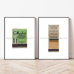 Vintage OHIO Art - Set of 2 Matchbook Prints - Unframed Wall Art Print - Mansfield-Leland Hotel, Mansfield, Ohio - Bedroom Decor