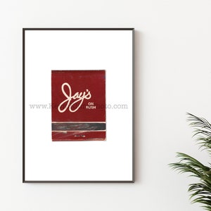 May include: A vintage matchbook cover with a red background and white text that reads "Jay's on Rush".