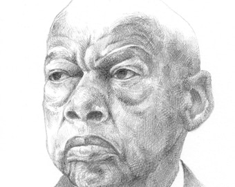 John Lewis II, Good Trouble Print, John Lewis Portrait, Civil Rights Activist, Graphite Portraiture, Original Artwork, Wall Art, Giclee