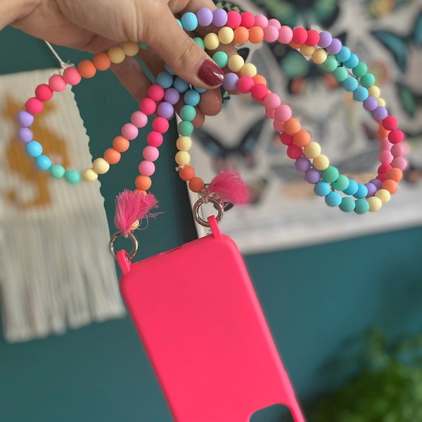 Catena per cellulare perline colorate nappe boho hippie bodycross (senza custodia) perline acriliche